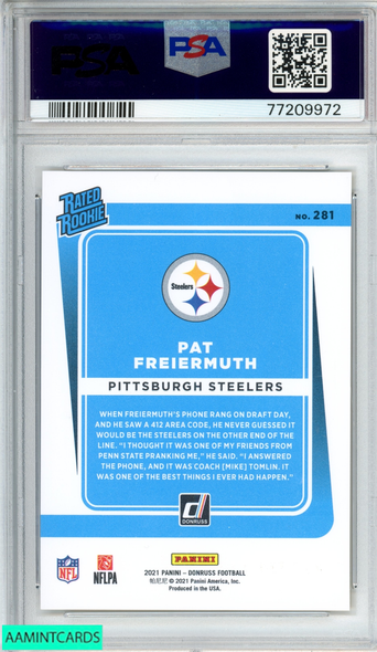 2021 PANINI DONRUSS PAT FREIERMUTH #281 PRESS PROOF PREMIUM ROOKIE RC PSA 10 77209972
